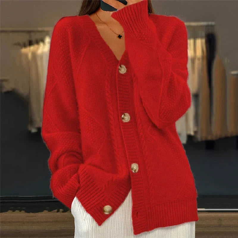 Gilet Tricote Femme - Motif Texture avec Col en V
