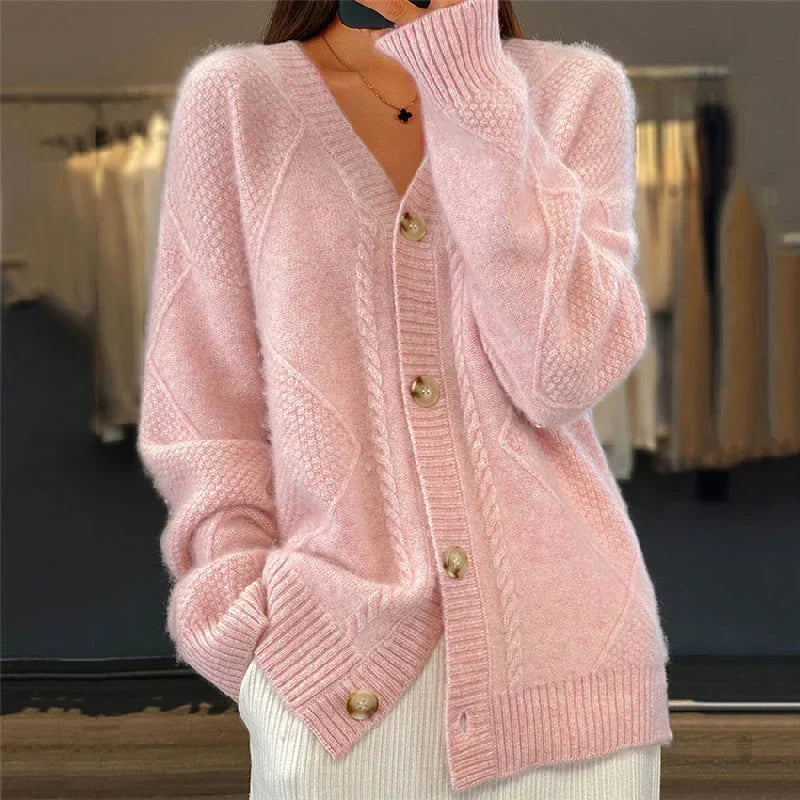 Gilet Tricote Femme - Motif Texture avec Col en V