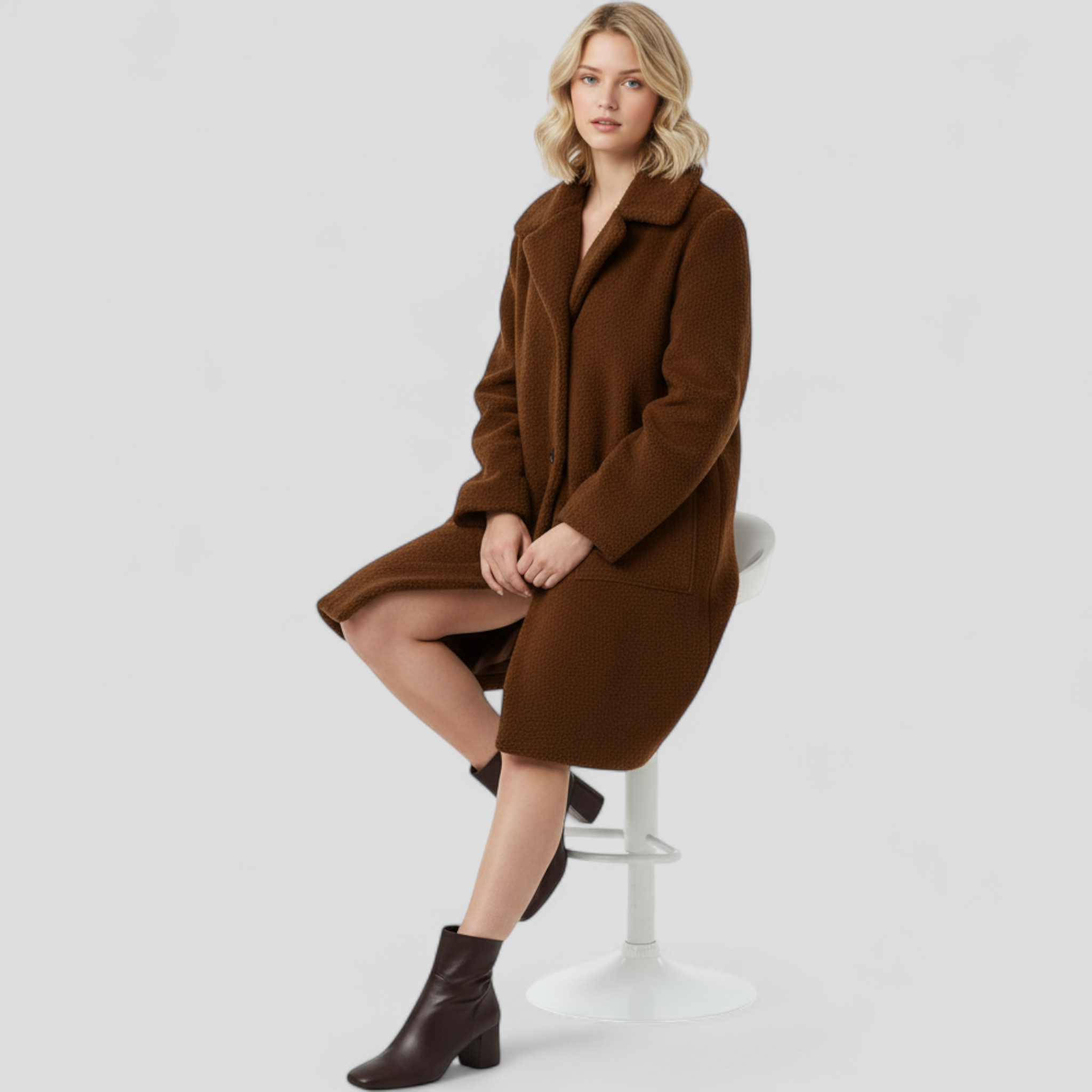 Lange Damenjacke aus Wolle und Polyester, Herbstkollektion