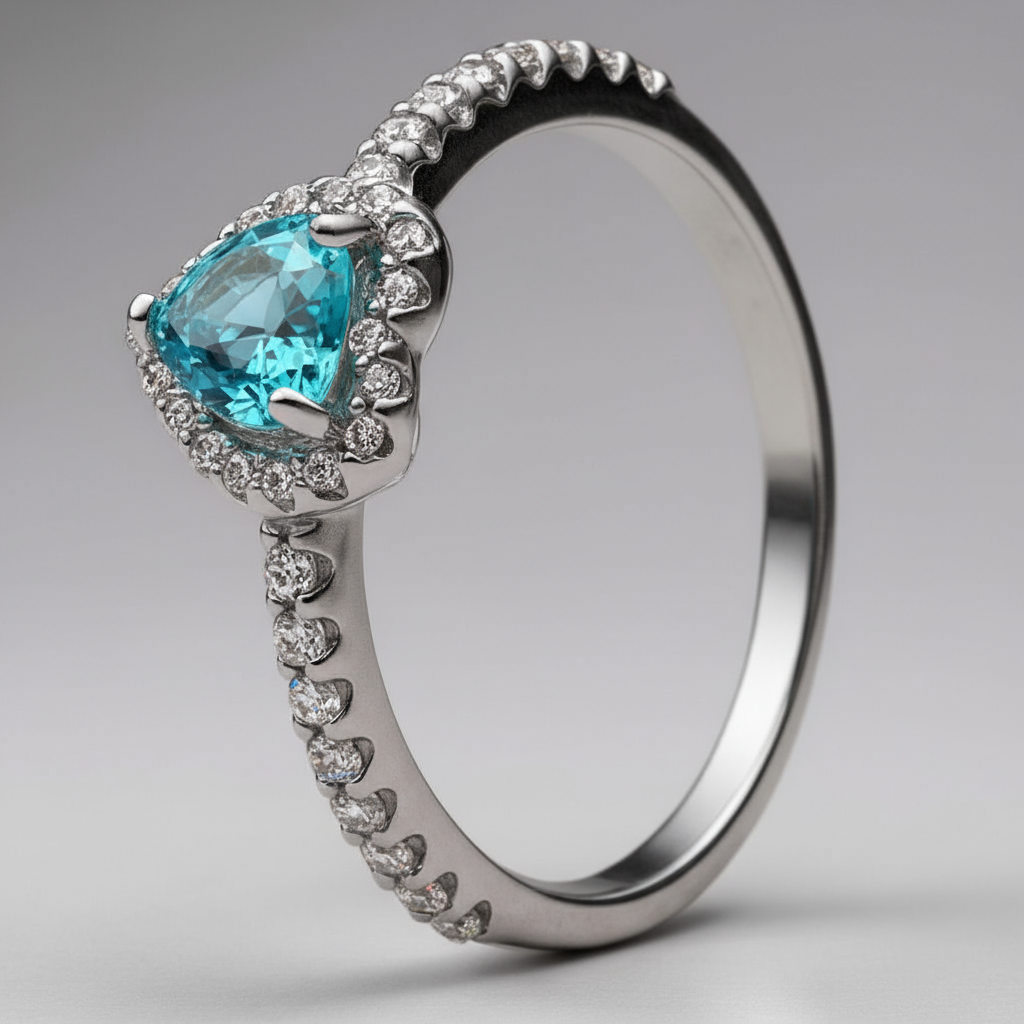 Bague de Fiançailles en Argent 925 avec Diamant en Coeur Femme