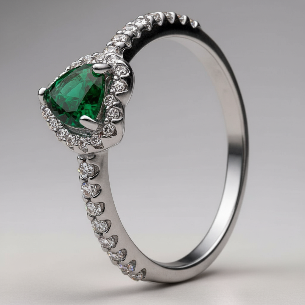 Bague de Fiançailles en Argent 925 avec Diamant en Coeur Femme