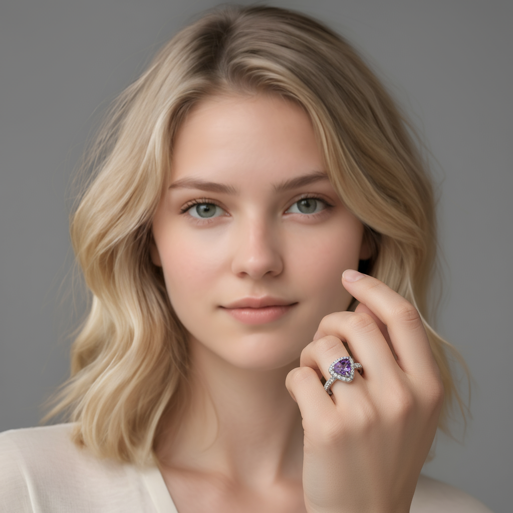 Verlobungsring aus 925er Silber mit Herzdiamant für Damen