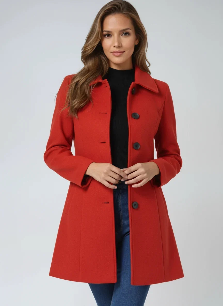 Manteau Ajuste Femme - Col Classique avec Fermeture Boutonnee