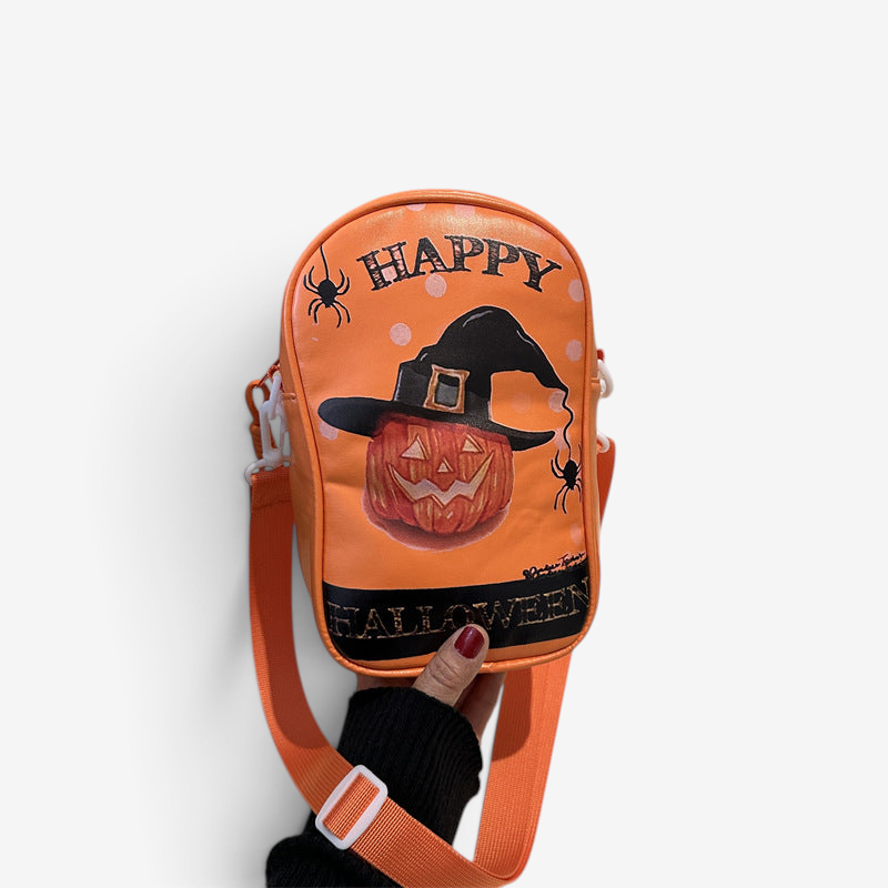 Sac bandoulière compact citrouille Halloween, accessoire festif