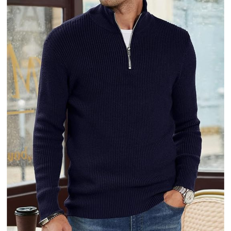 Pull Col Roule Homme Demi-Zip - Tricot Chaud, Coupe Regular