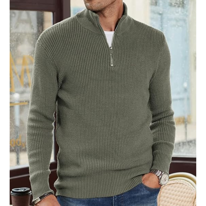 Pull Col Roule Homme Demi-Zip - Tricot Chaud, Coupe Regular