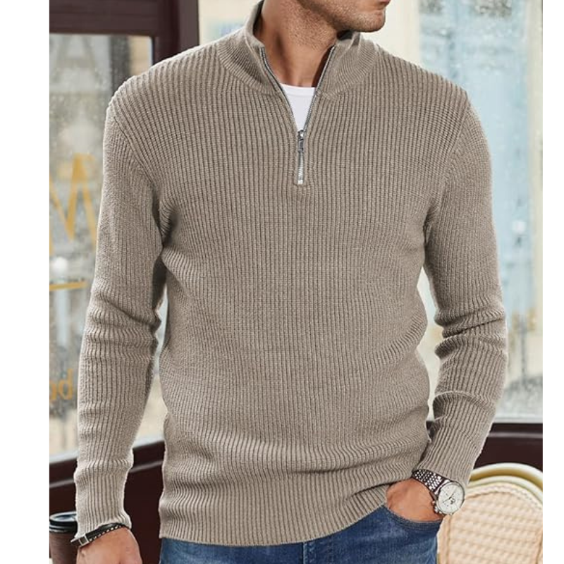 Pull Col Roule Homme Demi-Zip - Tricot Chaud, Coupe Regular