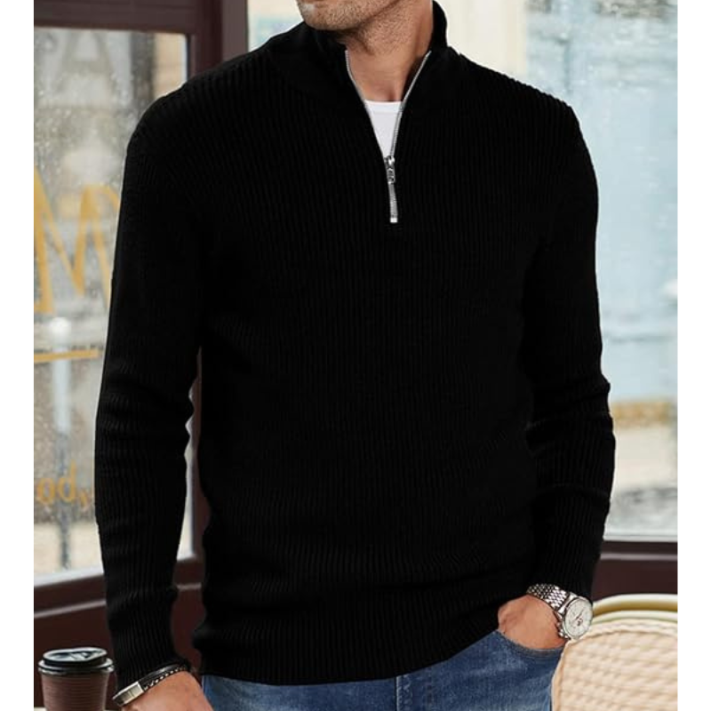 Pull Col Roule Homme Demi-Zip - Tricot Chaud, Coupe Regular