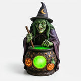 Lampe de Table Chaudron de Sorcière en Résine avec LED Verte Néon