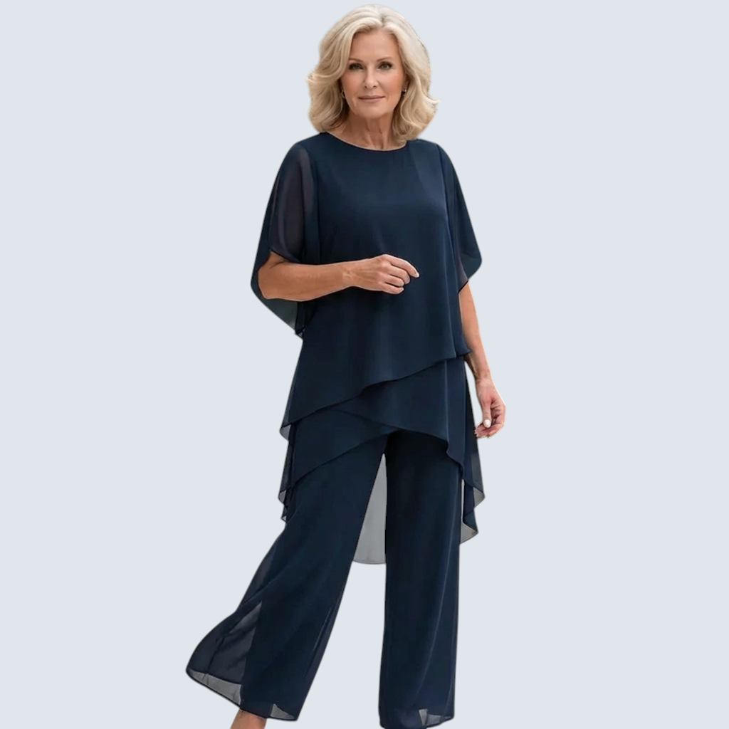 Ensemble deux pièces femme superposition, drapé et chic
