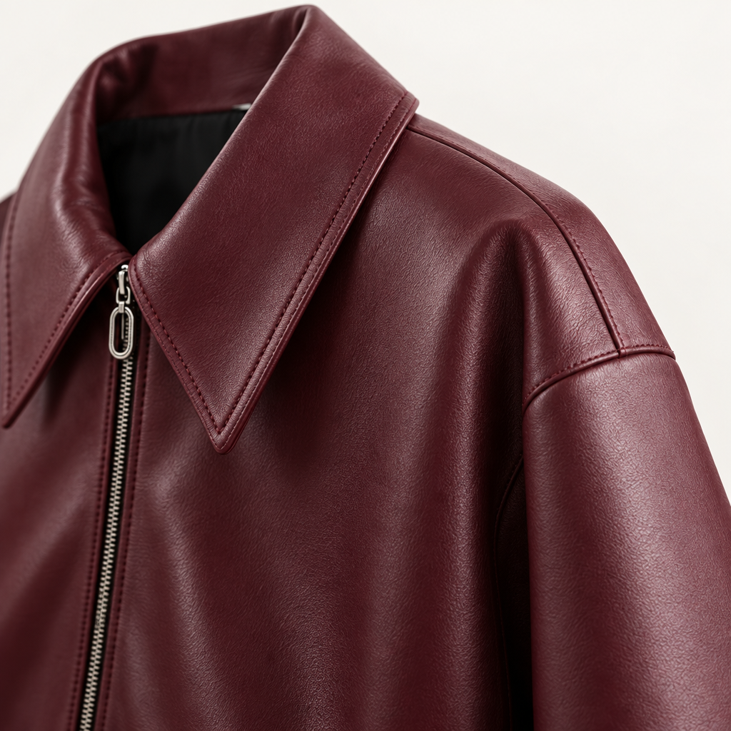 Veste Courte Femme en Cuir Synthétique avec Fermeture Éclair et Col