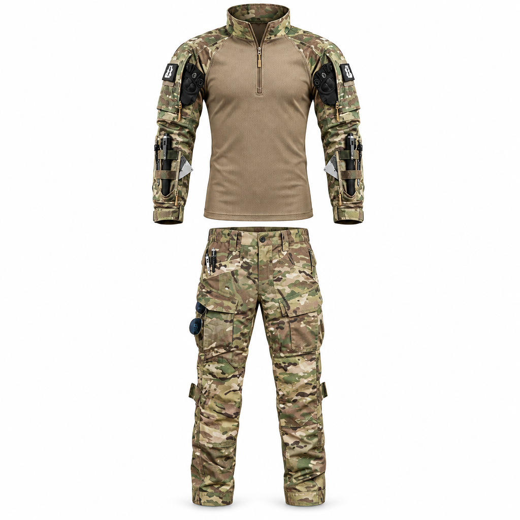 Ensemble Outdoor Homme - Manches Longues avec Pantalon Cargo Style Militaire