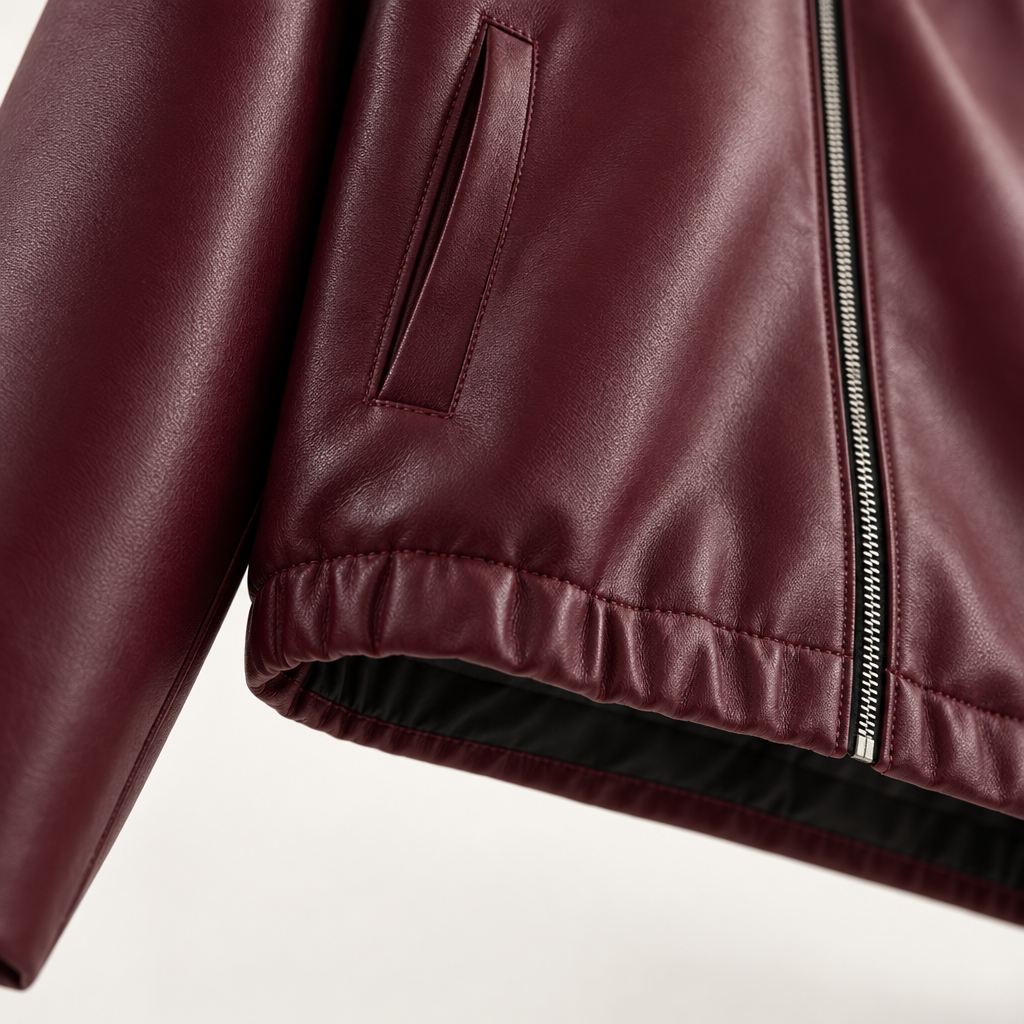 Veste Courte Femme en Cuir Synthétique avec Fermeture Éclair et Col