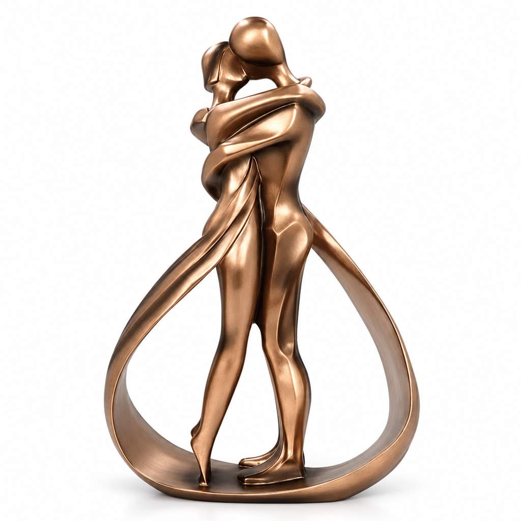 Sculpture Couple Enlacé - Statue Décorative en Résine Ton Bronze