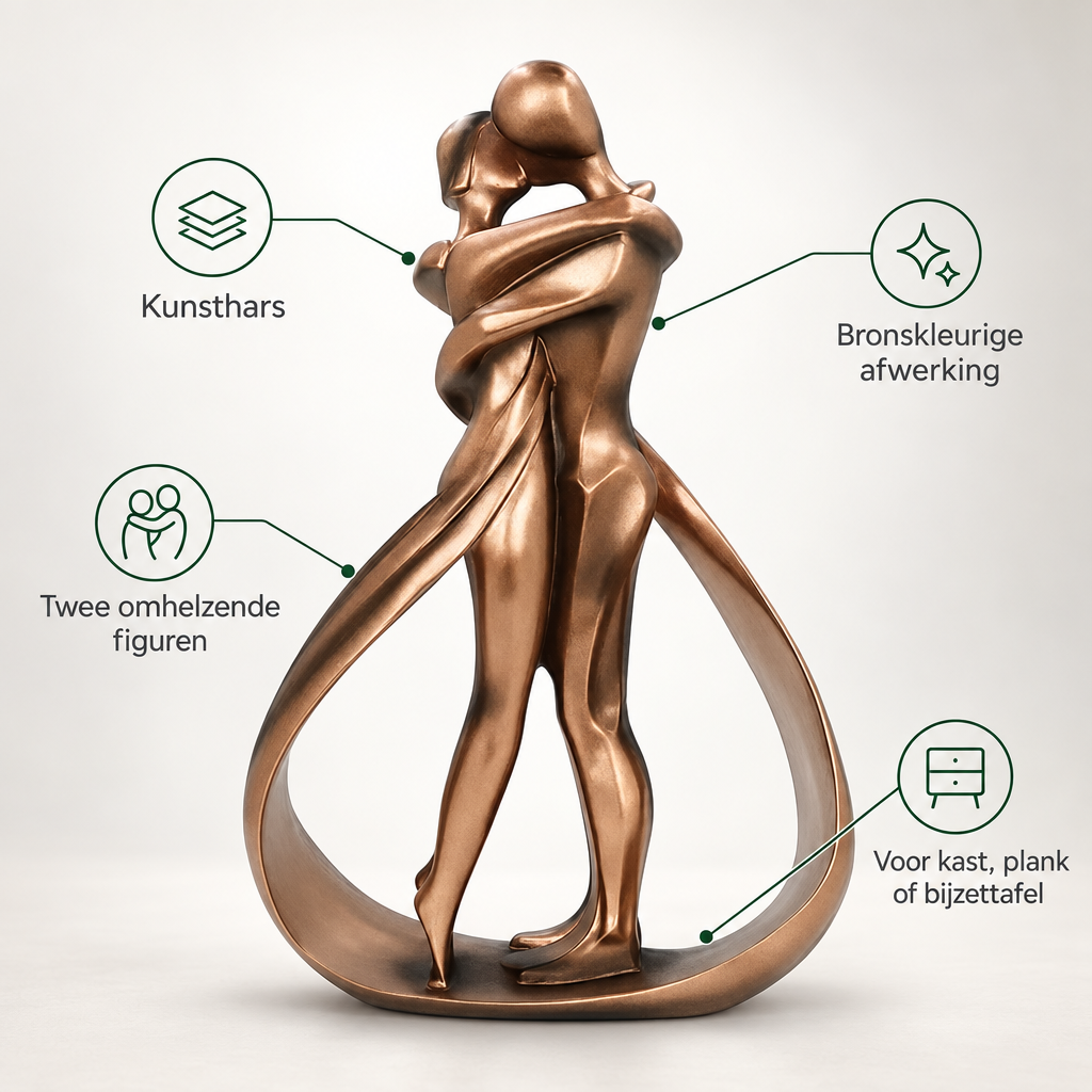 Sculpture Couple Enlacé - Statue Décorative en Résine Ton Bronze