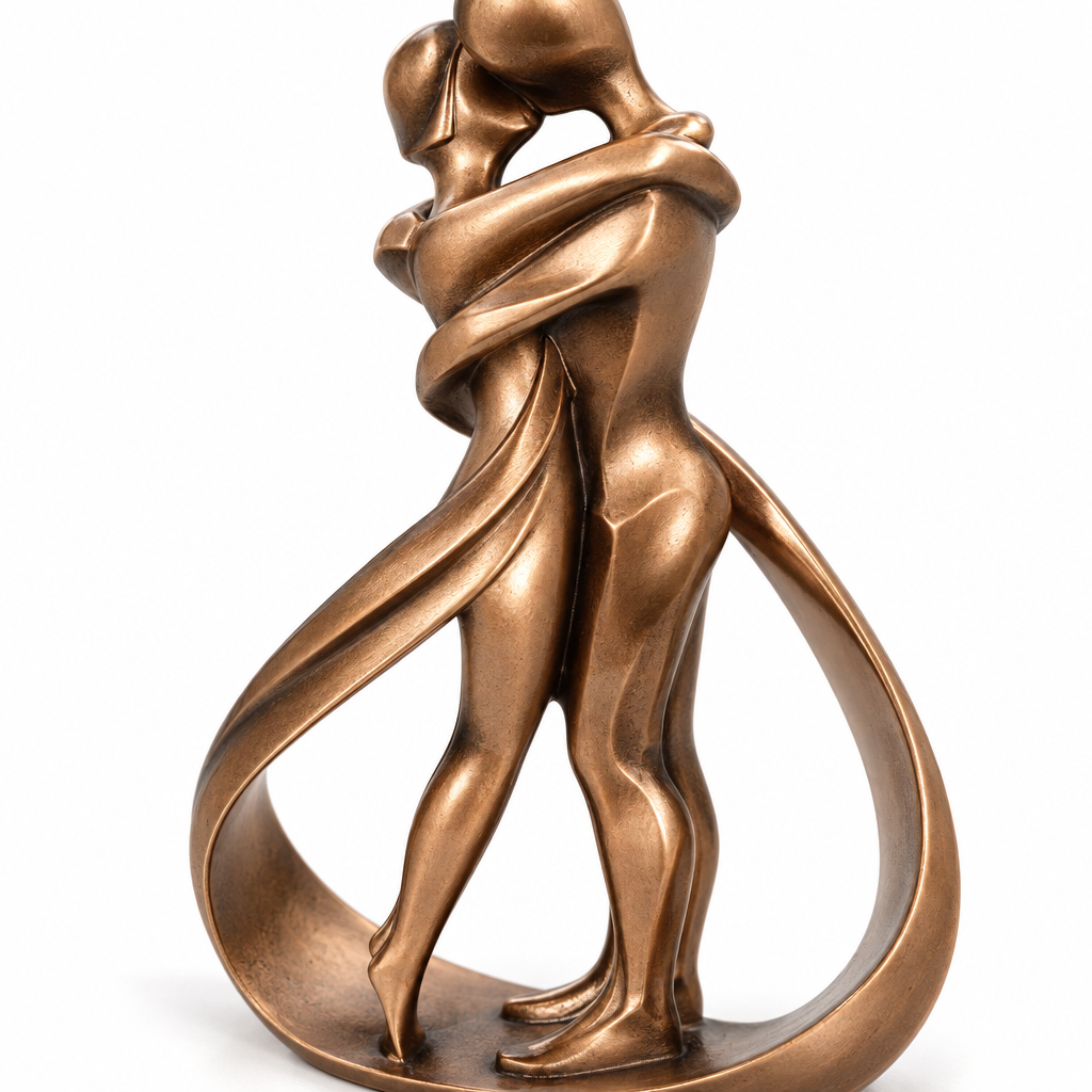 Sculpture Couple Enlacé - Statue Décorative en Résine Ton Bronze