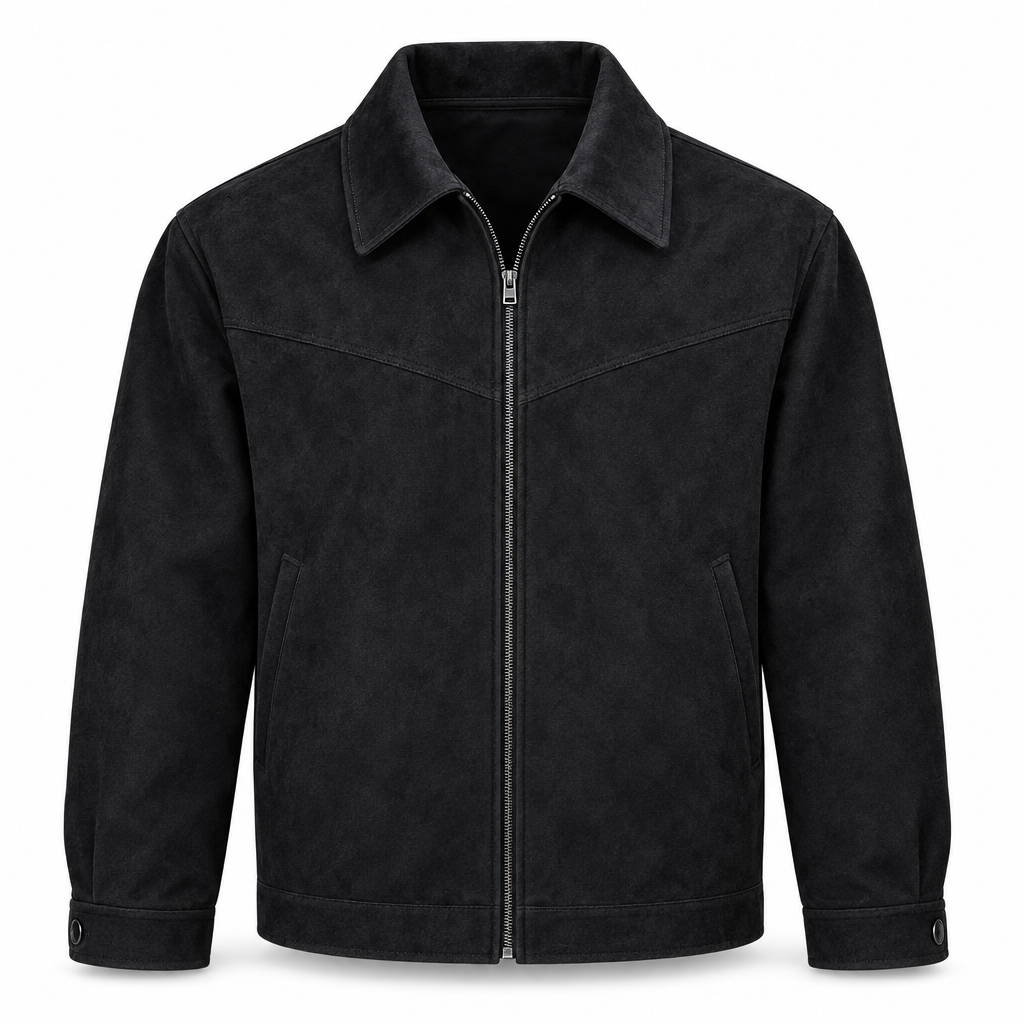 Veste Courte Homme Effet Suède avec Col Rabattu