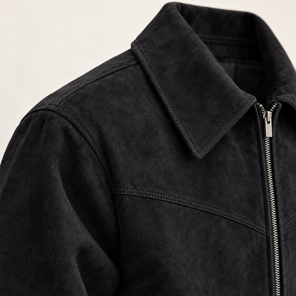 Veste Courte Homme Effet Suède avec Col Rabattu