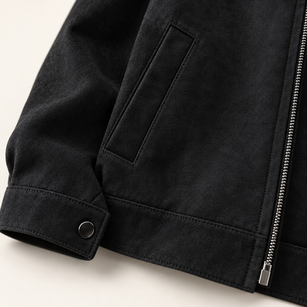 Veste Courte Homme Effet Suède avec Col Rabattu