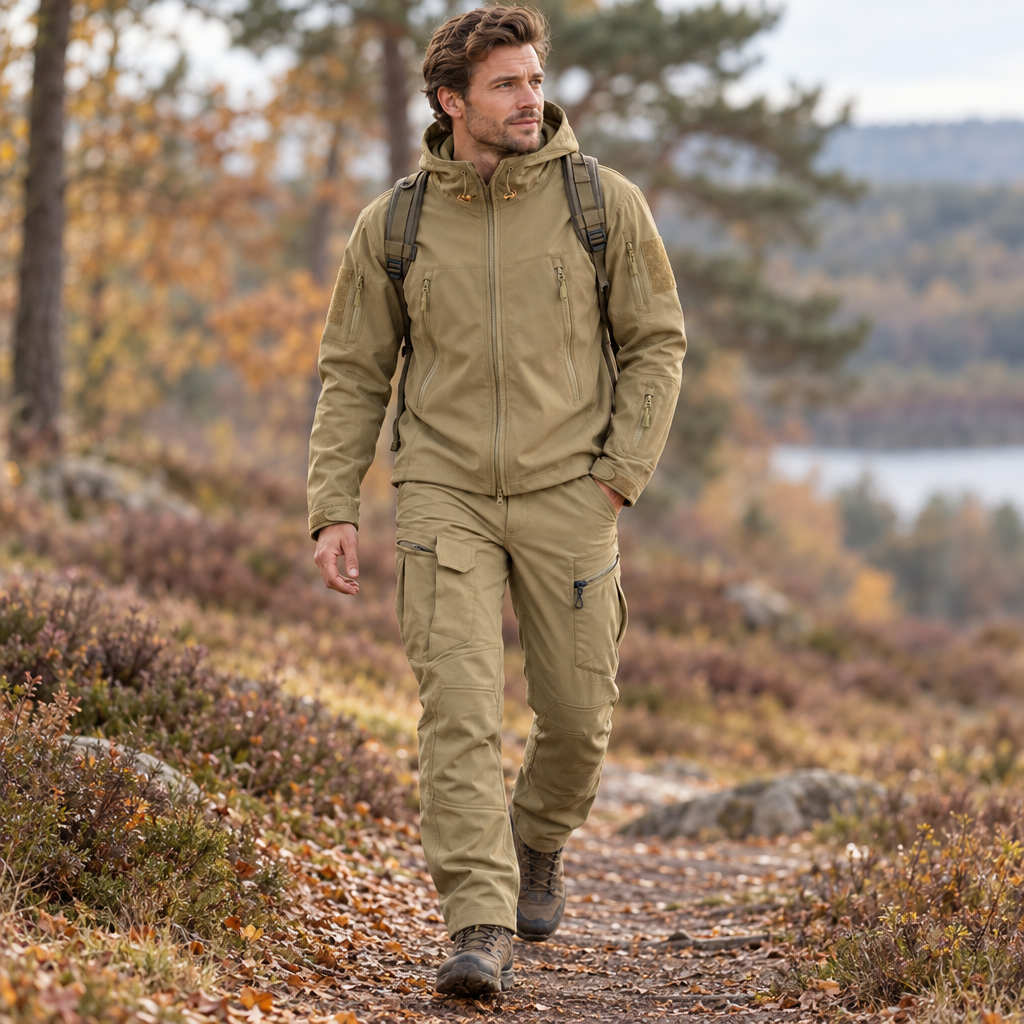 Ensemble Outdoor Homme - Veste d'Hiver Matelassée avec Capuche et Pantalon Cargo