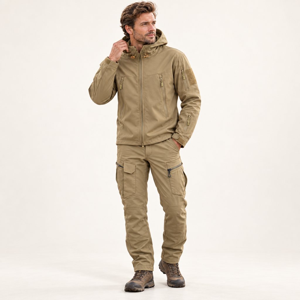 Ensemble Outdoor Homme - Veste d'Hiver Matelassée avec Capuche et Pantalon Cargo