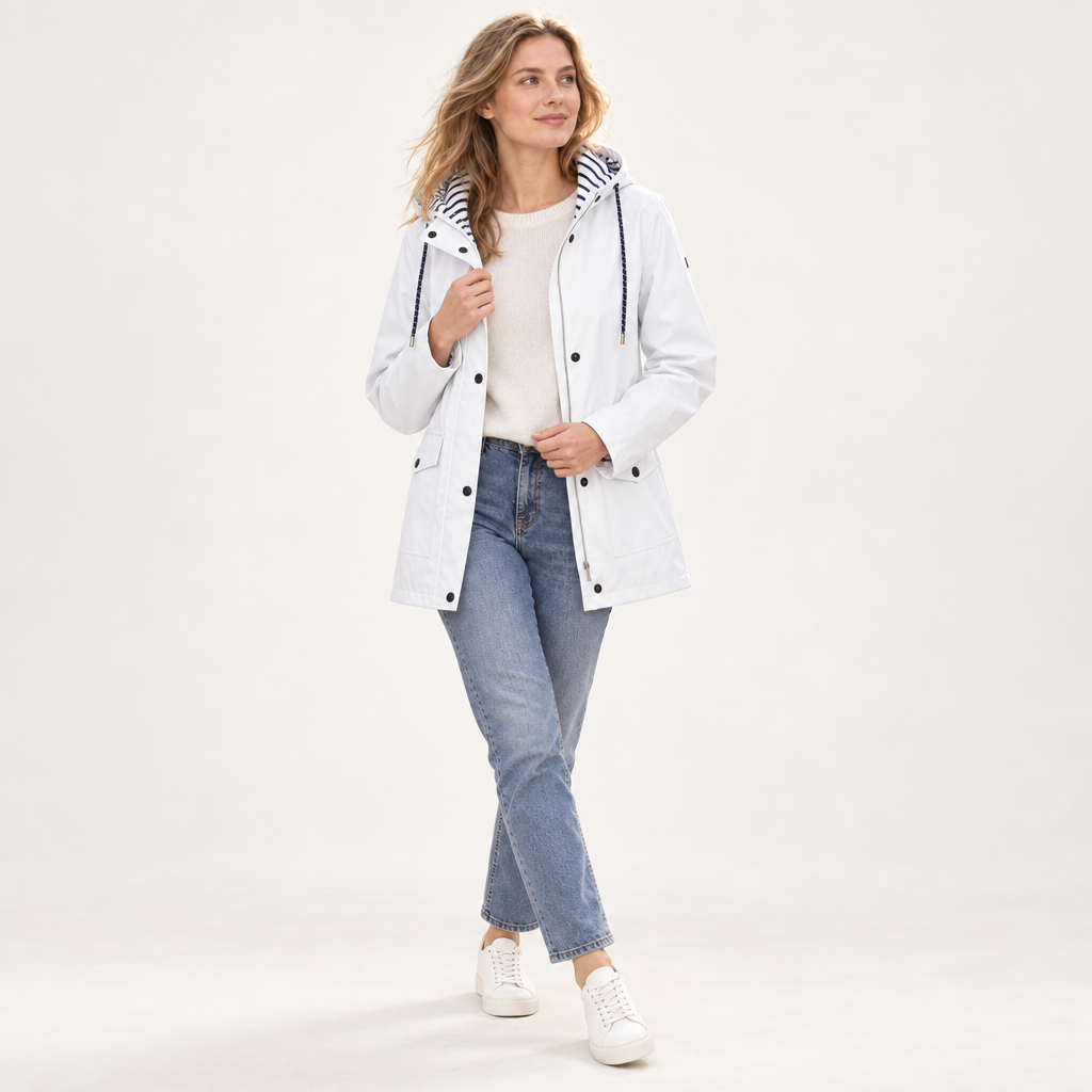 Veste Légère à Capuche Femme avec Doublure Rayée