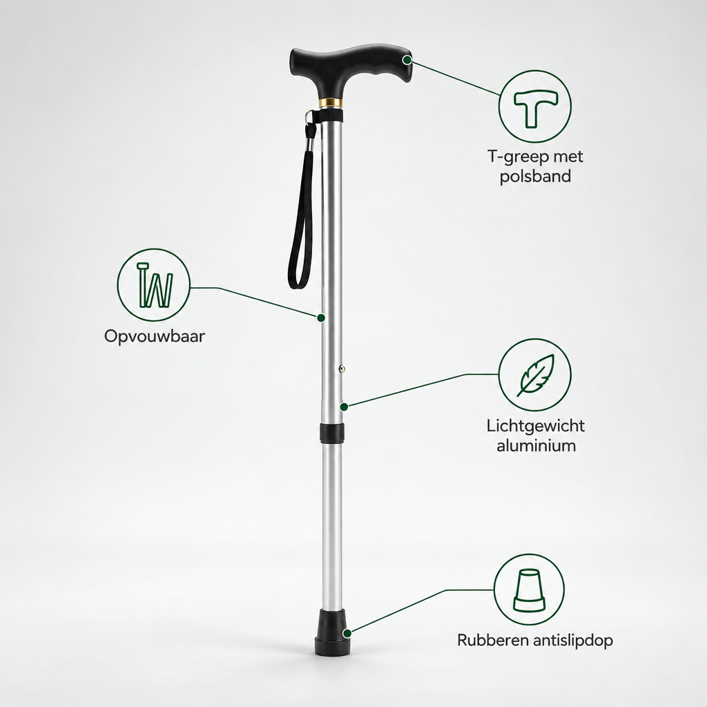Canne de Marche Pliable en Aluminium avec Poignée en T et Dragonne