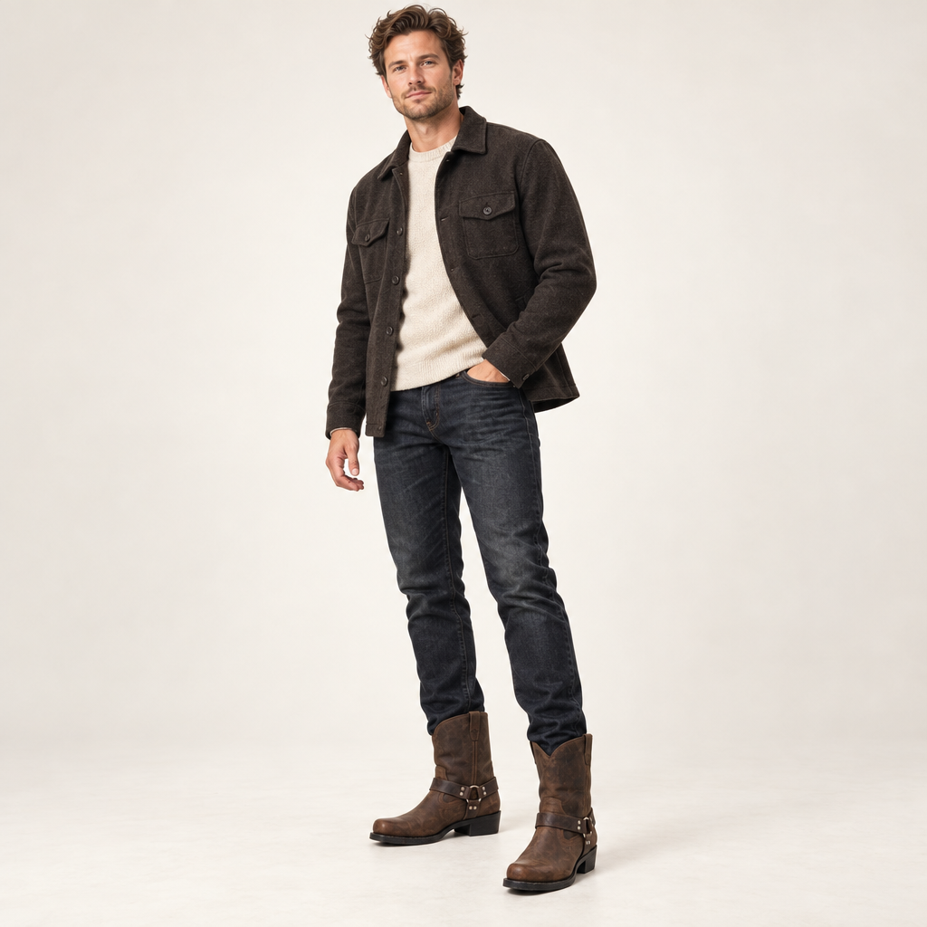 Bottes Western pour Homme avec Sangle et Détails Métalliques