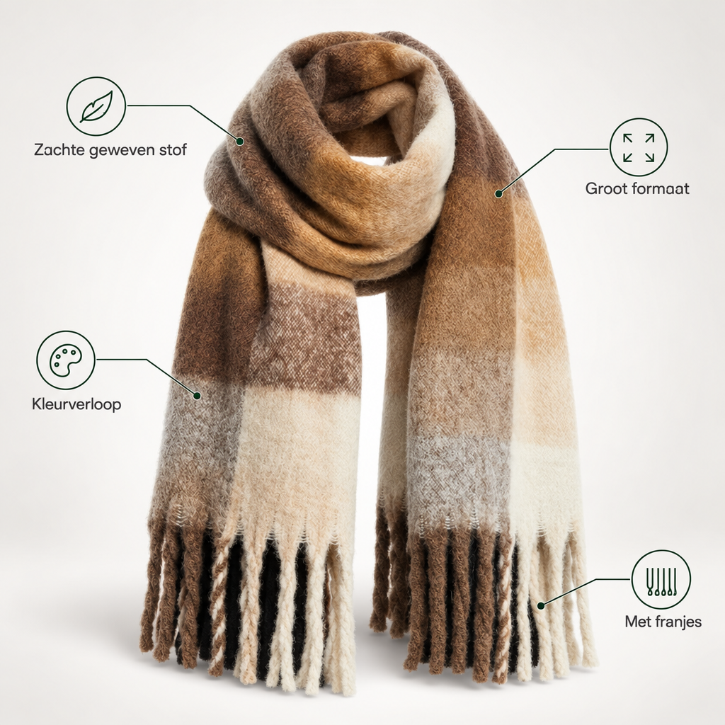 Écharpe d'Hiver Oversize pour Femme à Dégradé de Couleur et Franges