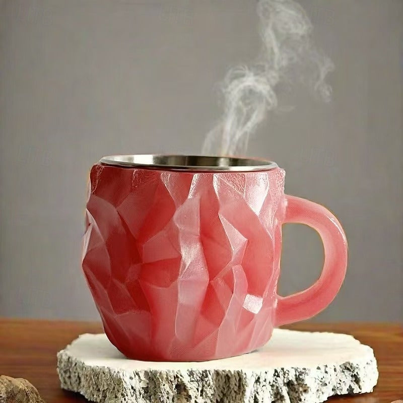 Tasse à café design cristal unique, couleurs violet, vert, rose