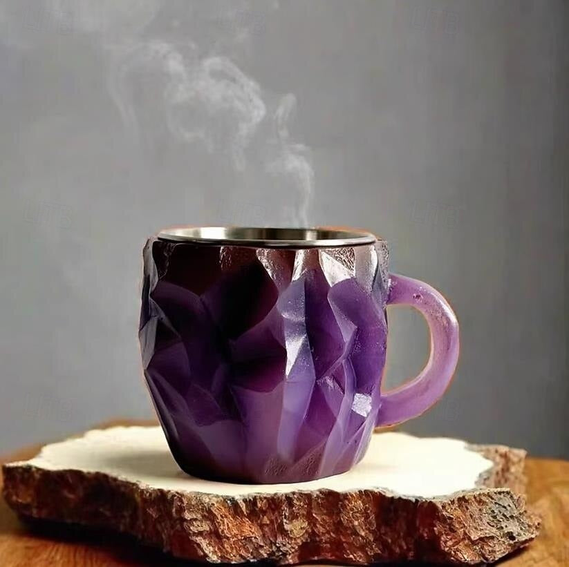 Tasse à café design cristal unique, couleurs violet, vert, rose