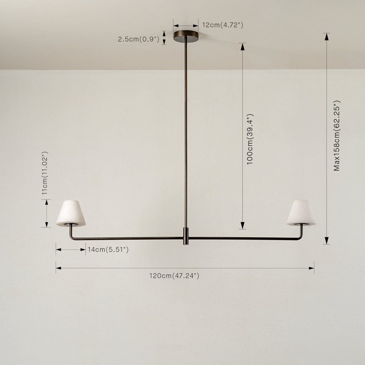 Lampe Suspension Alba en Albâtre et Bronze