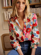 Bluza femei fluidă cu imprimeu floral mâneci scurte, țesătură