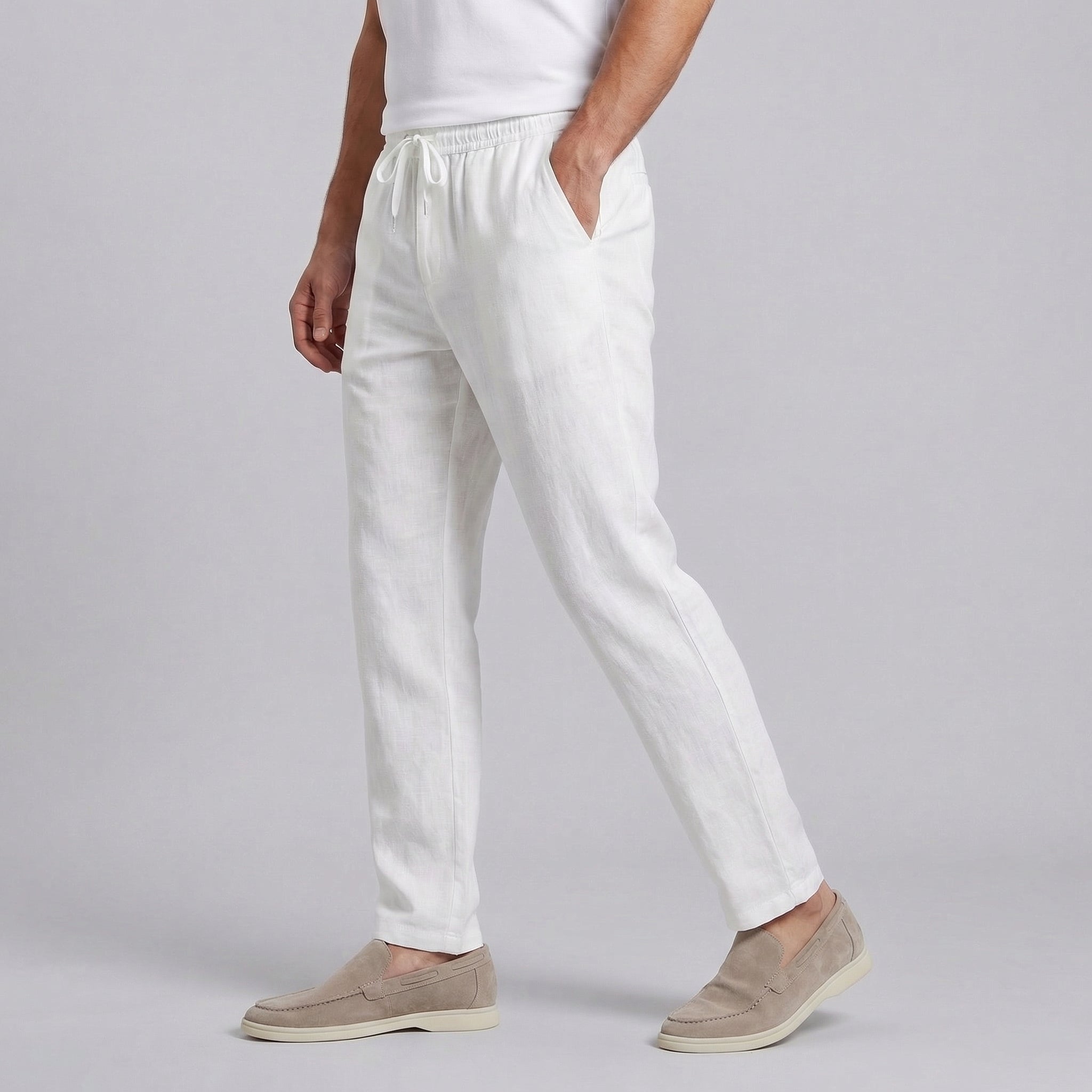 Pantalon en Lin Homme Jambe Large Décontracté Été