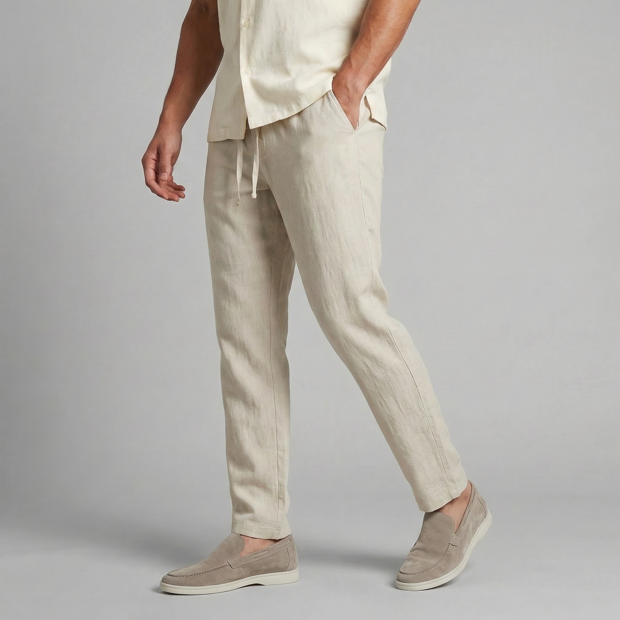Pantalon en Lin Homme Jambe Large Décontracté Été