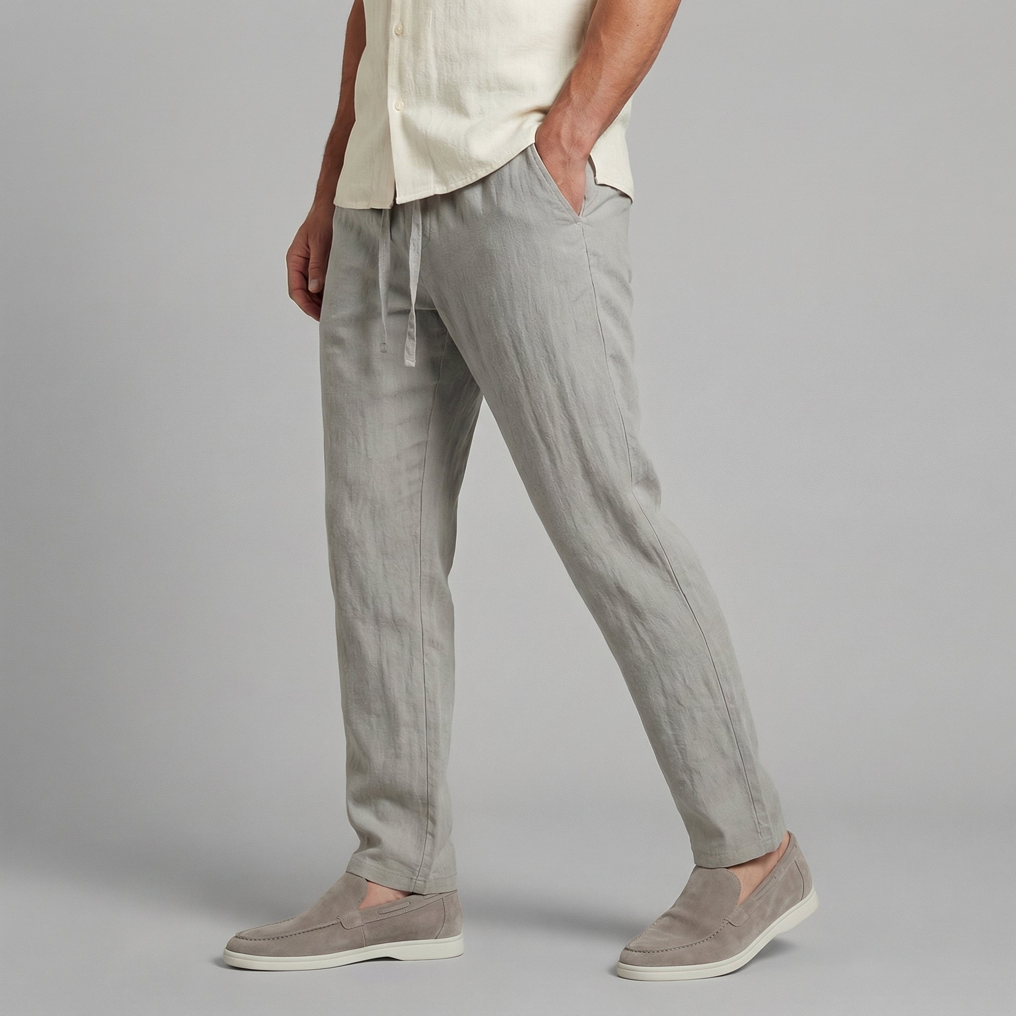 Pantalon en Lin Homme Jambe Large Décontracté Été