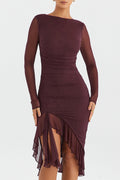 Eng anliegendes Abendkleid mit Volants und asymmetrischem Schnitt für Damen