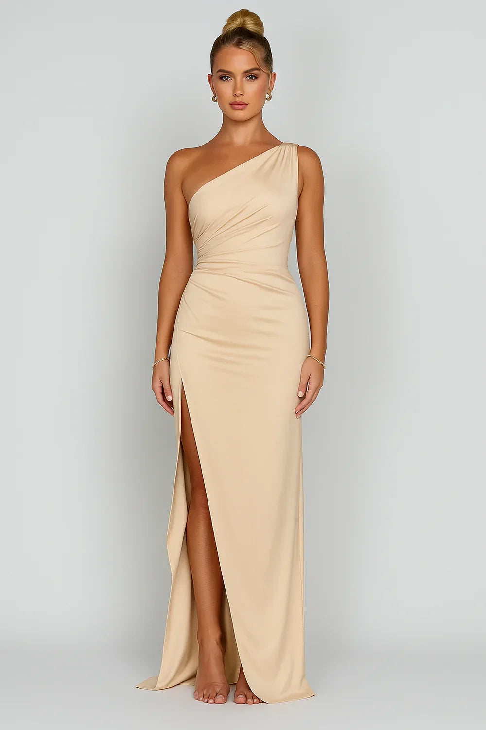 Women's Satin One-Shoulder Maxi Dress