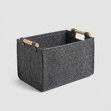 Panier de Rangement Pliable en Feutre pour Bois de Chauffage avec Poignees en Bois