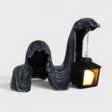 Figure de Fantôme avec Lanterne - Décoration Halloween Lumineuse Grise