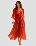 Robe midi femme pour occasion spéciale, cache-cœur et lien.