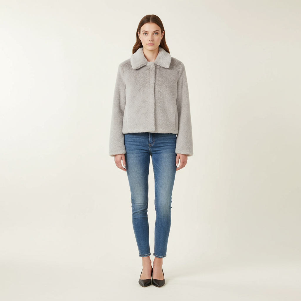 Veste Longue Femme avec Col Revers et Détail Boutons