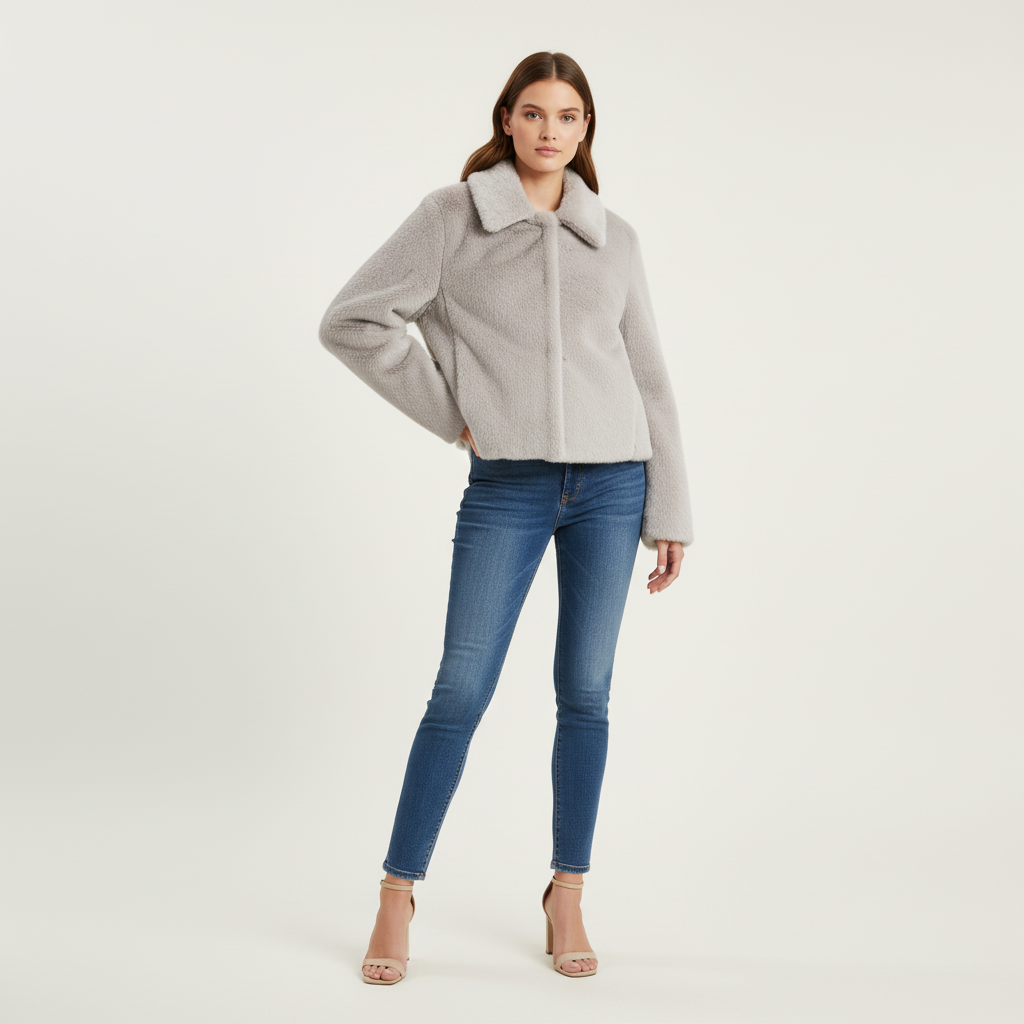 Veste Longue Femme avec Col Revers et Détail Boutons