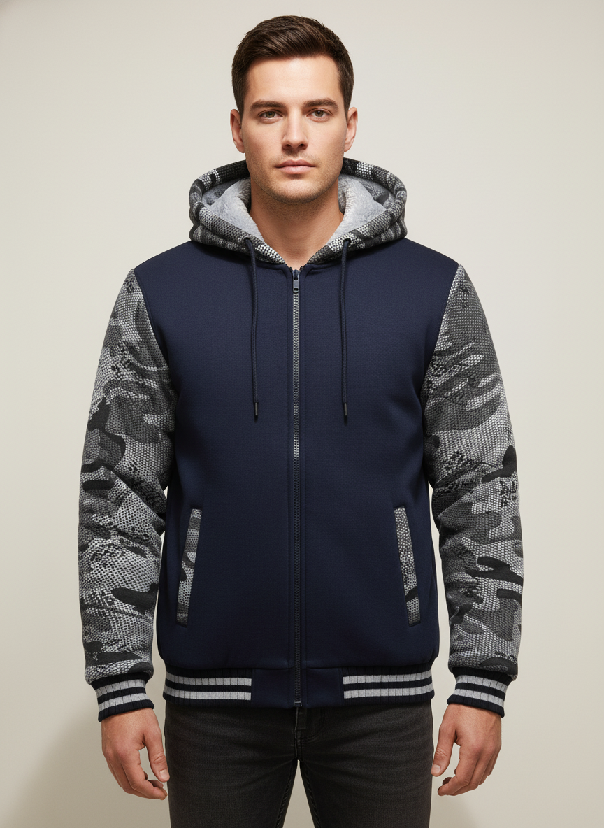 Veste Chaude Homme à Capuche en Polaire Colorblock