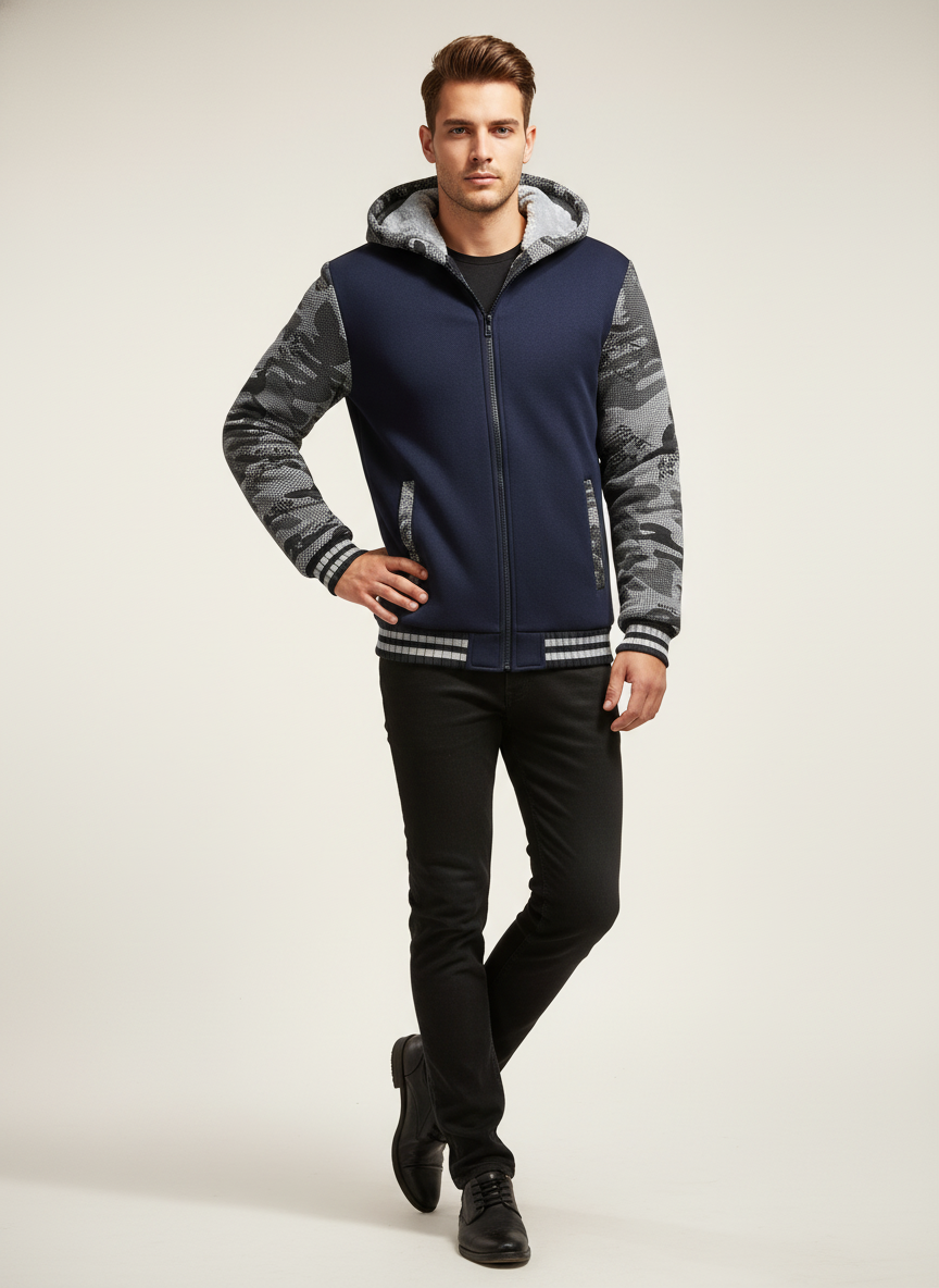 Veste Chaude Homme à Capuche en Polaire Colorblock