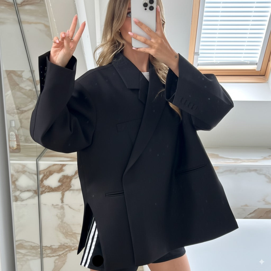 Blazer Oversize Femme - Cache-Coeur Diagonal avec Col Revers