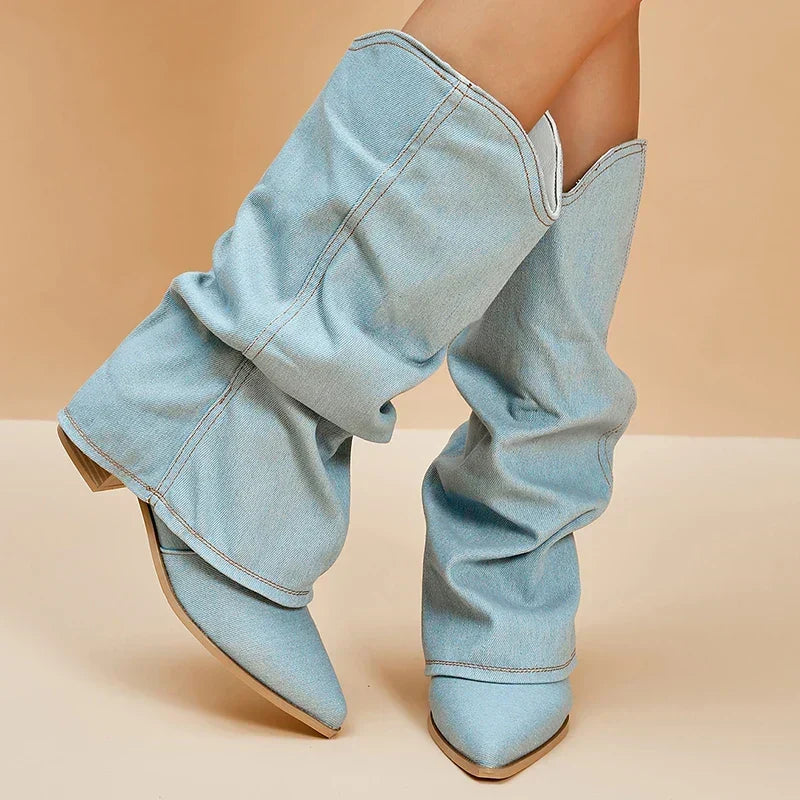 Bottes Hautes en Denim Pippa a Details Audacieux