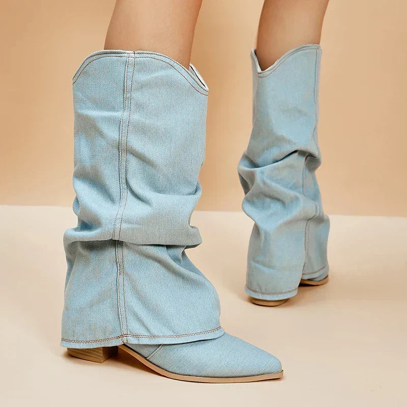 Bottes Hautes en Denim Pippa a Details Audacieux