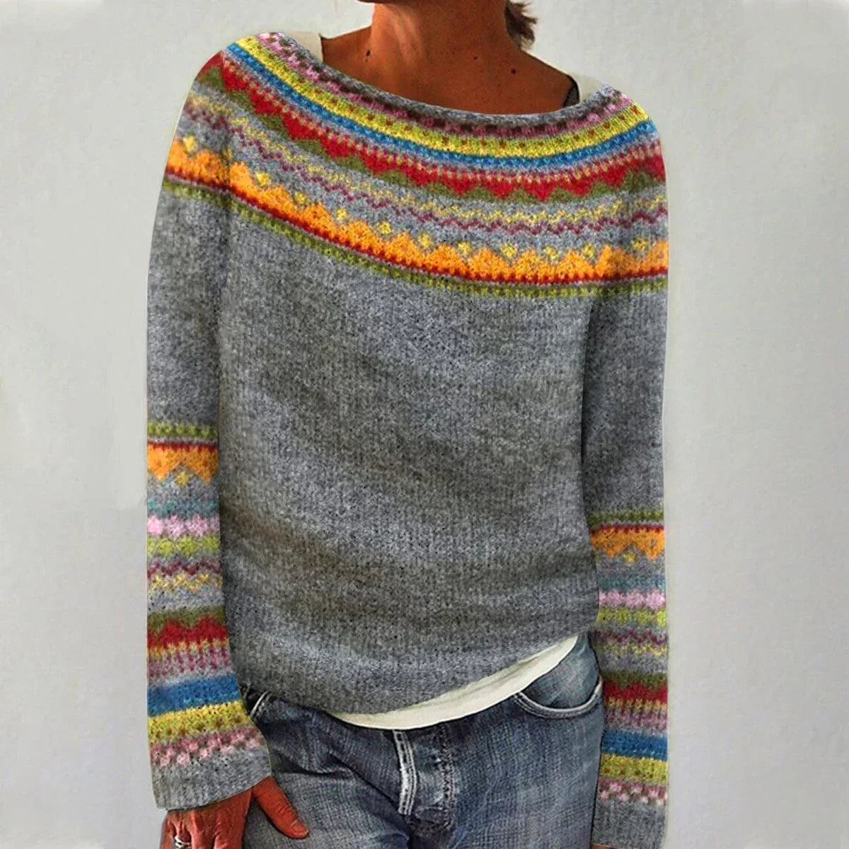 Damenpullover Retro Gestreift Bootsausschnitt Gestrickt Weiche Baumwolle