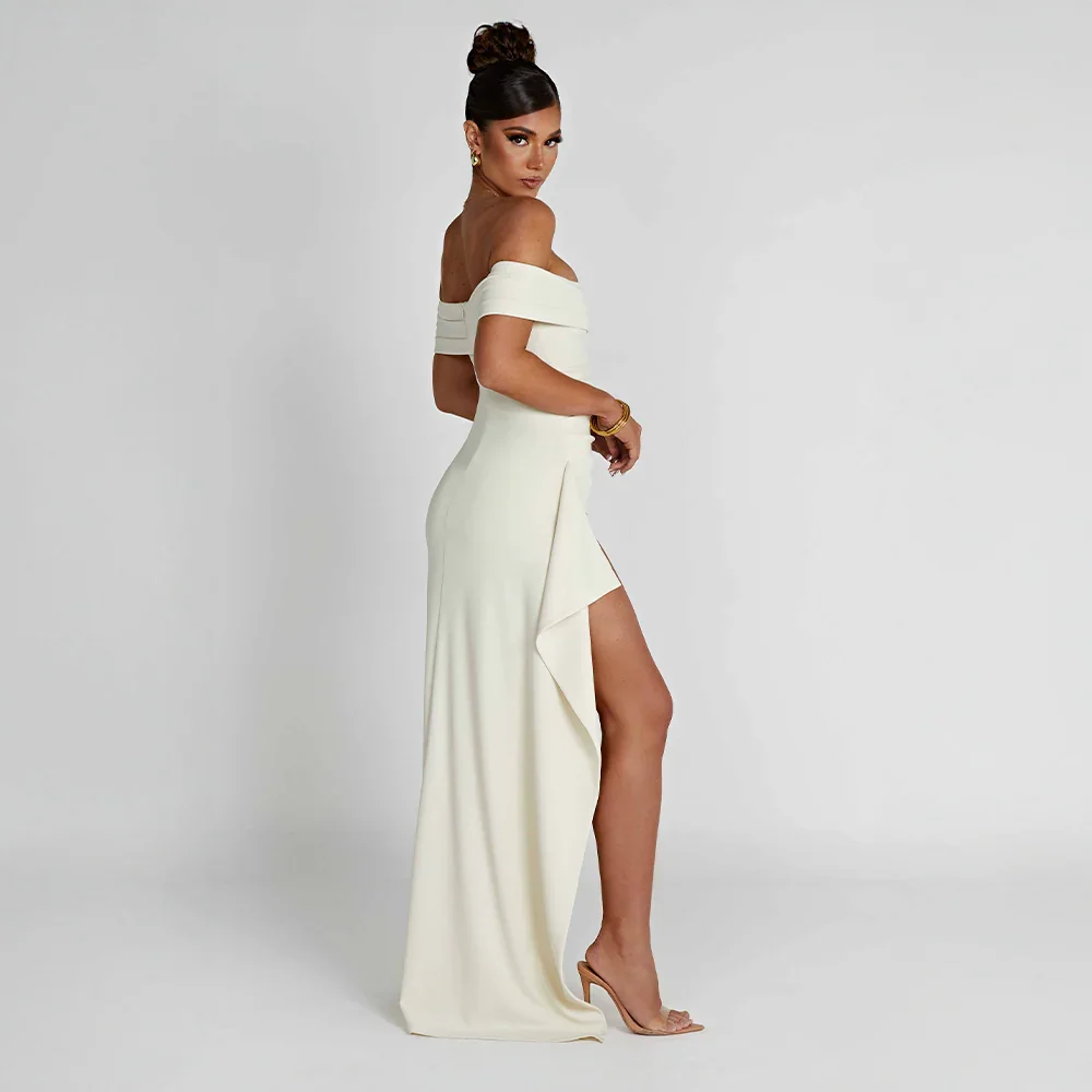 Robe Longue Femme Épaules Dénudées & Fente Élégante - Idéale